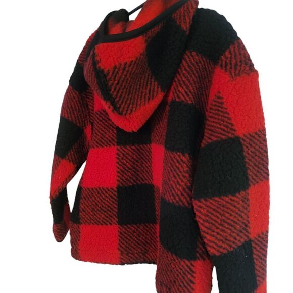 Old Navy Boys Hooded Plaid Jacket Black And Red - Picture 7 of 12